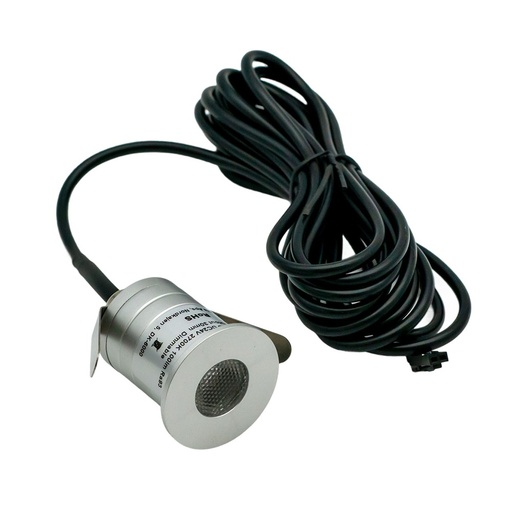 [29761-18960] Sauna LED indbygningsdownlight - 24V DC, RA93, 1,1W, 3m ledning, Ø3 cm hul, Ø3,5 cm diameter, 100lm, IP54