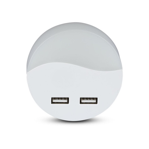 [25232-17220] LED Natlampe med Samsung Chip - 0,45W, EU-stik, USB, 3000K, Rund - Kvalitetsbelysning til hyggelige aftener.