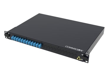 [7884129634] Fiberskuffe Singelmode G.657.A1 udtræksbar 1HE sort fuldbestykket med 12 LC Duplex adapter blå 24 x
