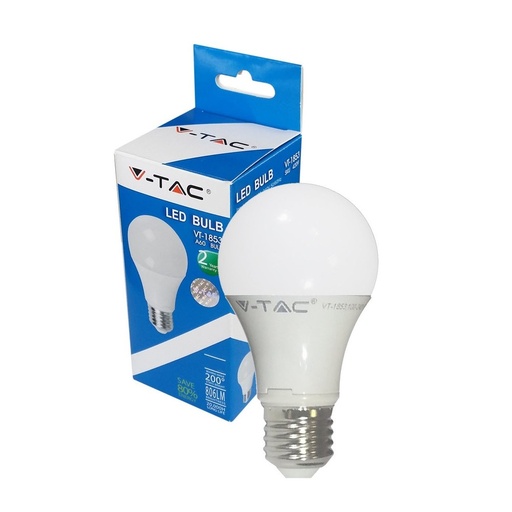 [1301-931] V-Tac 9W LED pære - 200 grader, A60, E27, 806lm, RA80