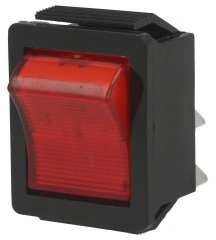 [H65548] Vippekontakt - 2P OFF-ON, 16A 250V, Rød lys  (27,2x22,3mm)