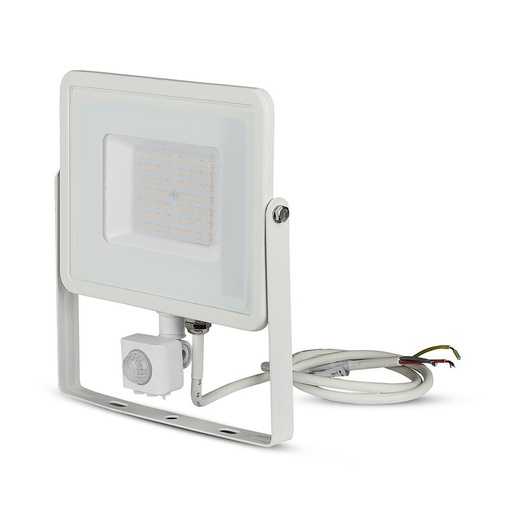 [25110-17136] PIR-sensor projektør 50W med Samsung chip, 3000K, hvid hus - Professionel belysning til udendørs brug