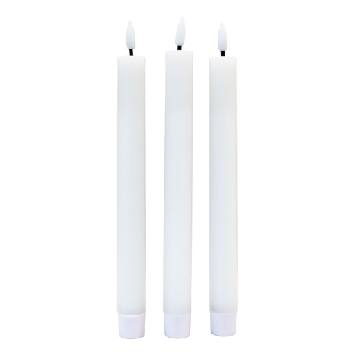[22677-0] 3-pak hvide LED stearinlys med flammeeffekt - Ø2,2cm, Højde: 24,5cm, stagelys, fjernbetjening, timer, batteridrevet