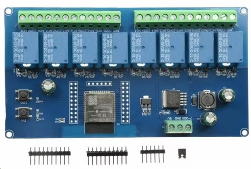 [H51869] ESP32-WROOM Wi-Fi BLE Relæmodul, 8 kanaler, 5-30Vdc