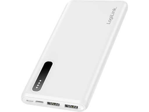[H63692] Powerbank m. LED indikator - 8000mAh, LiPo, 2xUSB-A, Hvid