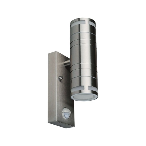 [25425-0] Glas væglampe med sensor GU10 rustfrit stål hus (H:21,5 cm) - 2-vejs, IP44