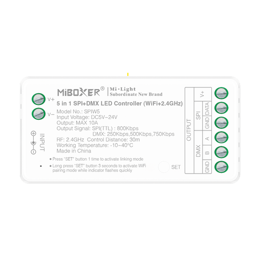 [31881-0] 5i1 DMX+SPI+WIFI strip controller - RF, 12V/24V, RGB+CCT - Elektronisk controller til LED-strips med mulighed for fjernbetjening og farveskift