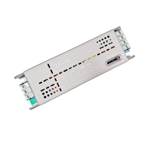 [31739-0] Dæmpbar 12V 200W strømforsyning med flicker free teknologi - 12V DC, 16,6A, input 230V, output 12V