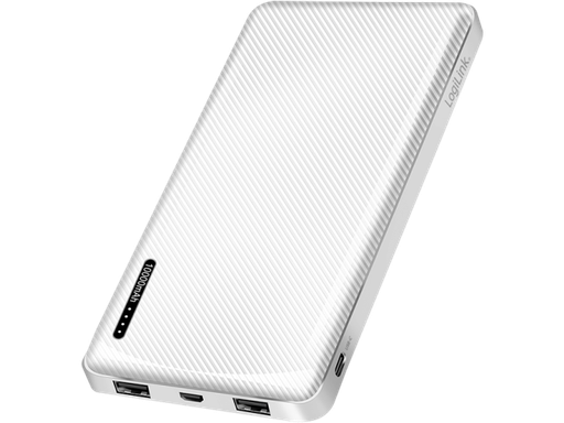 [H63693] Powerbank m. LED indikator - 10,000mAh, LiPo, 2xUSB-A, Hvid