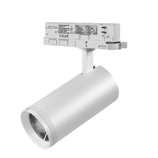 [29963-19040] LEDlife Zoom justerbar skinnespot 30W - CCT + lysstyrke + spredning, Hvid, RA92, 3000lm, 3-faset