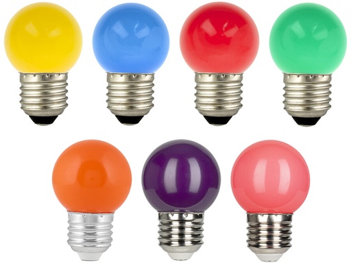 [H65239] G45 LED kronepære sæt - 240V / 1W E27, ass. farver (7 stk.)