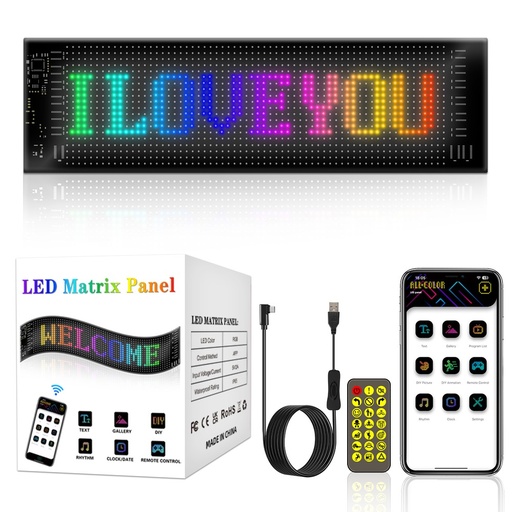 [30128-0] Pixel matrix panel 16x64 - Bluetooth, 5V USB Display til kreativ belysning og visning af billeder med praktisk 5V USB-input og Bluetooth-tilslutning