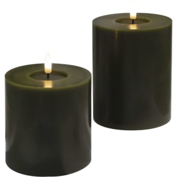 [6648002749] Oliven grønne Led Vokslys, 2 pak, Med 3D flamme, og timer, IP20
