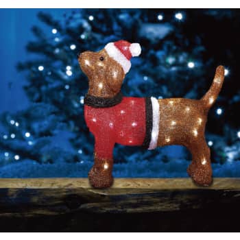 [6248005340] Akryl Julehund. Med 40 hvide LED. IP44