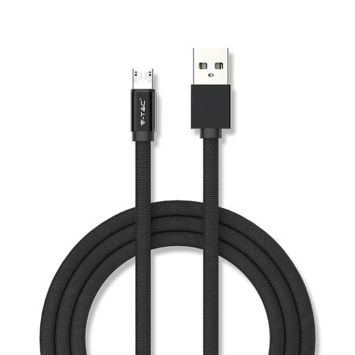 [25276-0] 1M Micro USB Fletkabel i Sort Bomuldsstof - Ruby Serie