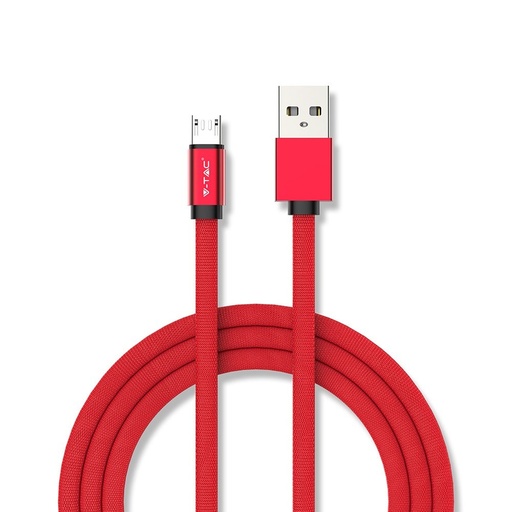 [25279-0] 1m Rødt flettet Micro USB kabel med bomuldsstof - Ruby serie