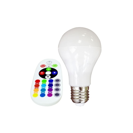 [2471-7581] V-Tac 6W RGB LED pære med RF fjernbetjening, E27 fatning, 230V input, 470lm, RA80