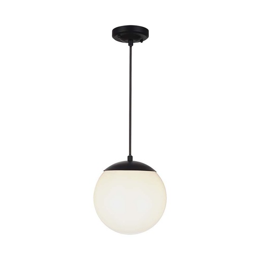 [26114-0] Loftshængt lampe (1*E27) - mat sort, opal plastik kugle - V-Tac Pro serie (3 års garanti)