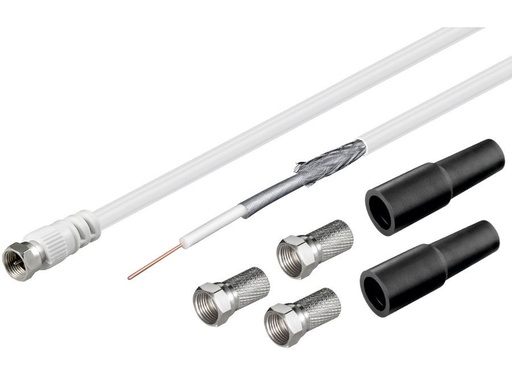 [H44522] COAX kabelsæt - RG59, 2x skærm, 3x F stik ind/ud, Hvid (30m)