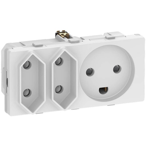 [1017058109] Fuga tripel stikkontakt 2 flade og 1 m. jord 2 modul - hvid