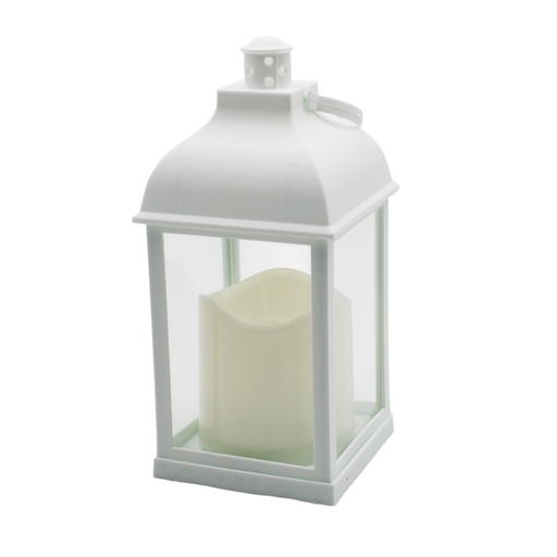 [32493-19555] LED lanterne - Hvid firkantet lanterne med batteridrift, egnet til både indendørs og udendørs brug. 1W effekt, 100lm lysstyrke, RA80, IP54 klassificeret.