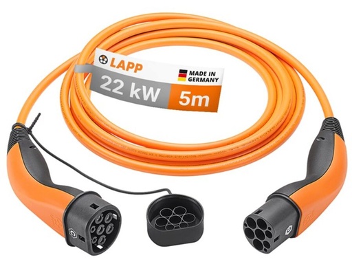 [H62276] Type 2 EV ladekabel, op til 22kW, Orange (5m)