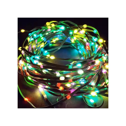 [32595-0] 10 meter RGBIC LED lyskæde med 100 LED, grøn ledning, fjernbetjening og bluetooth - USB-opladning