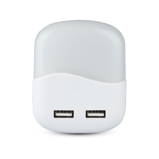 [25234-17222] 0,45W Natlys LED (EU stik) med USB Samsung chip 3000K - firkantet - Energibesparende natbelysning med USB og Samsung chip i varmt hvidt lys - firkantet design