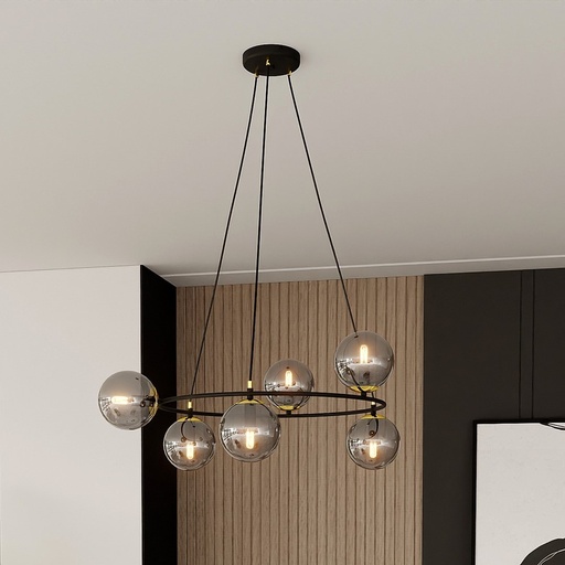 [30821-0] Azura 6 Sort/Grafit pendellampe - Ø14 cm, E14, 230V, uden lyskilde - Max 10W
