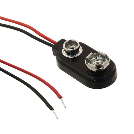 [H63065] Battericlips til 9V E-blok batteri - I type, hård (20cm)