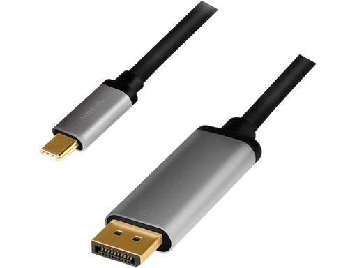 [H64434] USB-C (han) til DisplayPort (han) kabel, 4K, Alu.sort (1,8m)