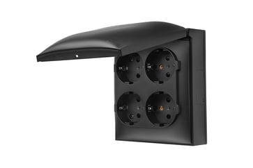 [7817207390] Simon X4 Firedobbelt Schuko-stikkontakt med sikkerhedslukkere, samme farve klap og dæksel, 16 A, 250