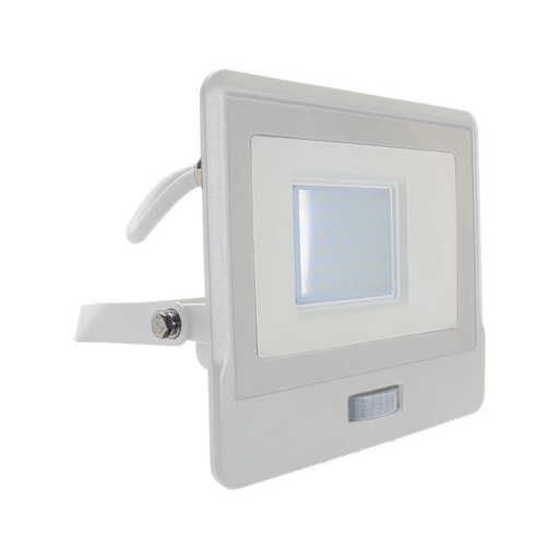 [25454-17330] 30W Projektør med PIR Sensor, Samsung Chip, 1m Kabel, 4000K, Hvid Hus - Ideel til udendørs belysning