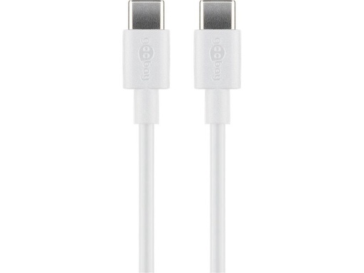 [H61994] USB 2.0 kabel - 2 x USB-C han, 3A (60W), Hvid (1m)