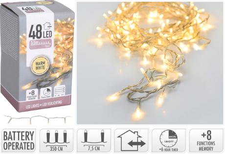 [423857] Batterikæde 48 varm hvid led, transp, timer/m IP44