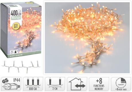 [423900] Snake lyskæde 400 LED varm, transp, IP44, 8/16t