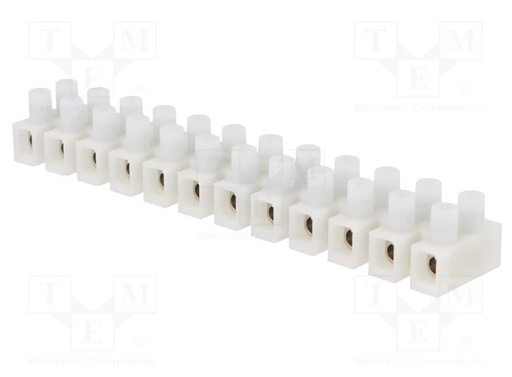 [H43318] Klemrække m. bladfjeder - 12 x 6mm², 500V/41A, Hvid