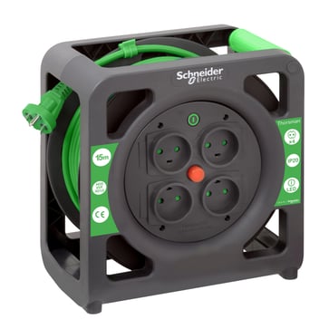 [9139153256] Thorsman kabeltromle 3g1,0mm15 m 4 udtag sort/grøn