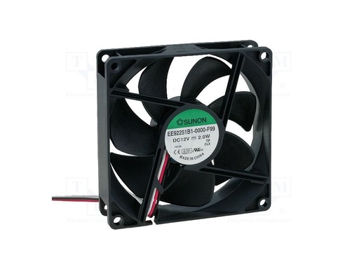[H59289] DC blæser - 92x92x25mm 12Vdc / 2W m. kugleleje (3 ledninger)