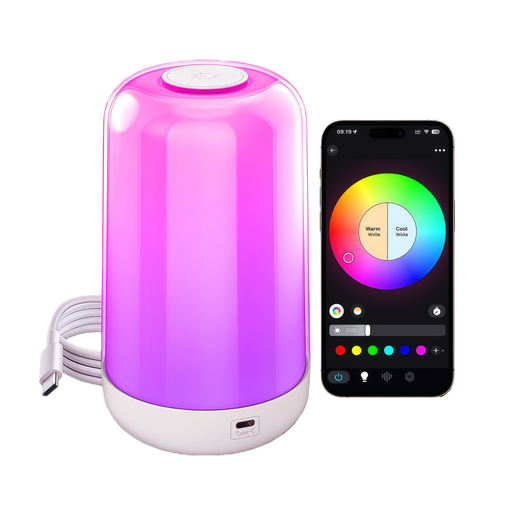 [32822-19766] RGB+CCT LED Bord/Natlampe - Bluetooth, Hvid, Touch Dæmpbar, IP20 Indendørs, 5W, RA80, 5V DC USB Input