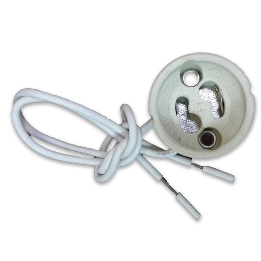 [33035-0] GU10 fatning med PVC-kabel - hvid ledning til loftmontering