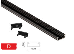 [H29085] Alu. LED profil - Type D, Anodiseret sort (1m)