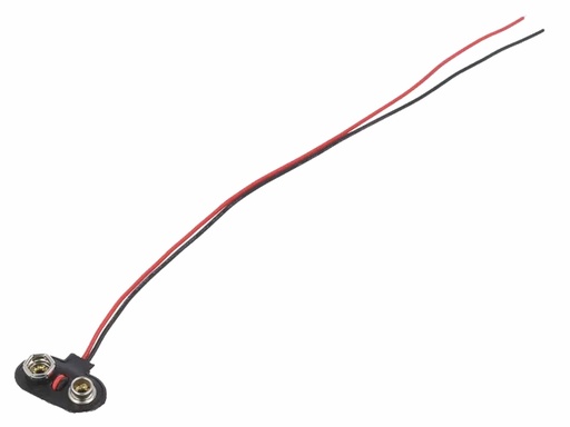 [H65257] Battericlips til 9V E-blok batteri - T type, blød (20cm)