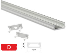 [H29078] Alu. LED profil - Type D, Anodiseret alu. (1m)