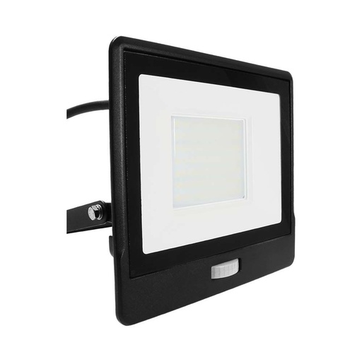 [25449-17325] PIR sensor projektør 50W med Samsung chip og 1m kabel - 6500K, sort hus