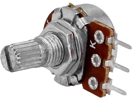[H42358] Potmeter - 5kOhm mono log., Ø6mm rillet metalaksel