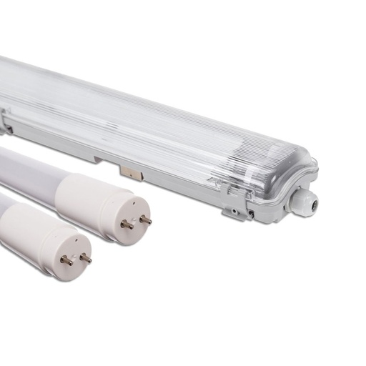 [10715-11485] Dobbeltarmatur med Limea T8 LED-rør - 24W, 150cm, IP65 vandtæt, inkluderet. 48W, 161cm, traditionelt lysstofrør. Input: 230V. 5000lm. RA80. IP65.
