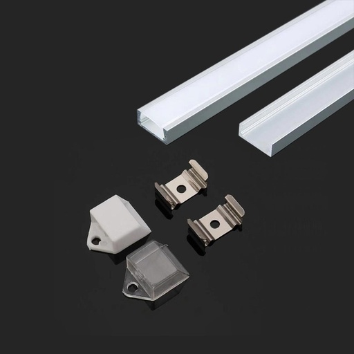 [25231-0] Monteringssæt med diffuser til LED stribe overflade - 2000x15,55x5,9mm, sølv