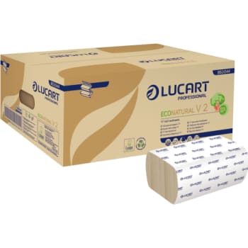 [881890759] Lucart håndklædeark, V-fold, 2-lags, natur, 190 ark, 20 pk