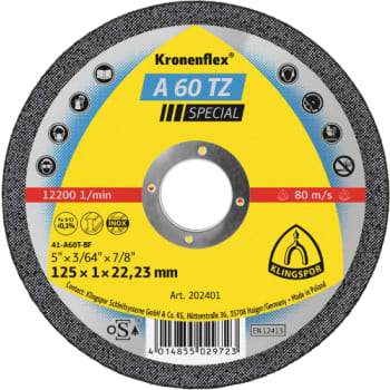 [881350338] Klingspor skæreskive A 60 TZ, 125 x 1 x 22,23 mm, Lige